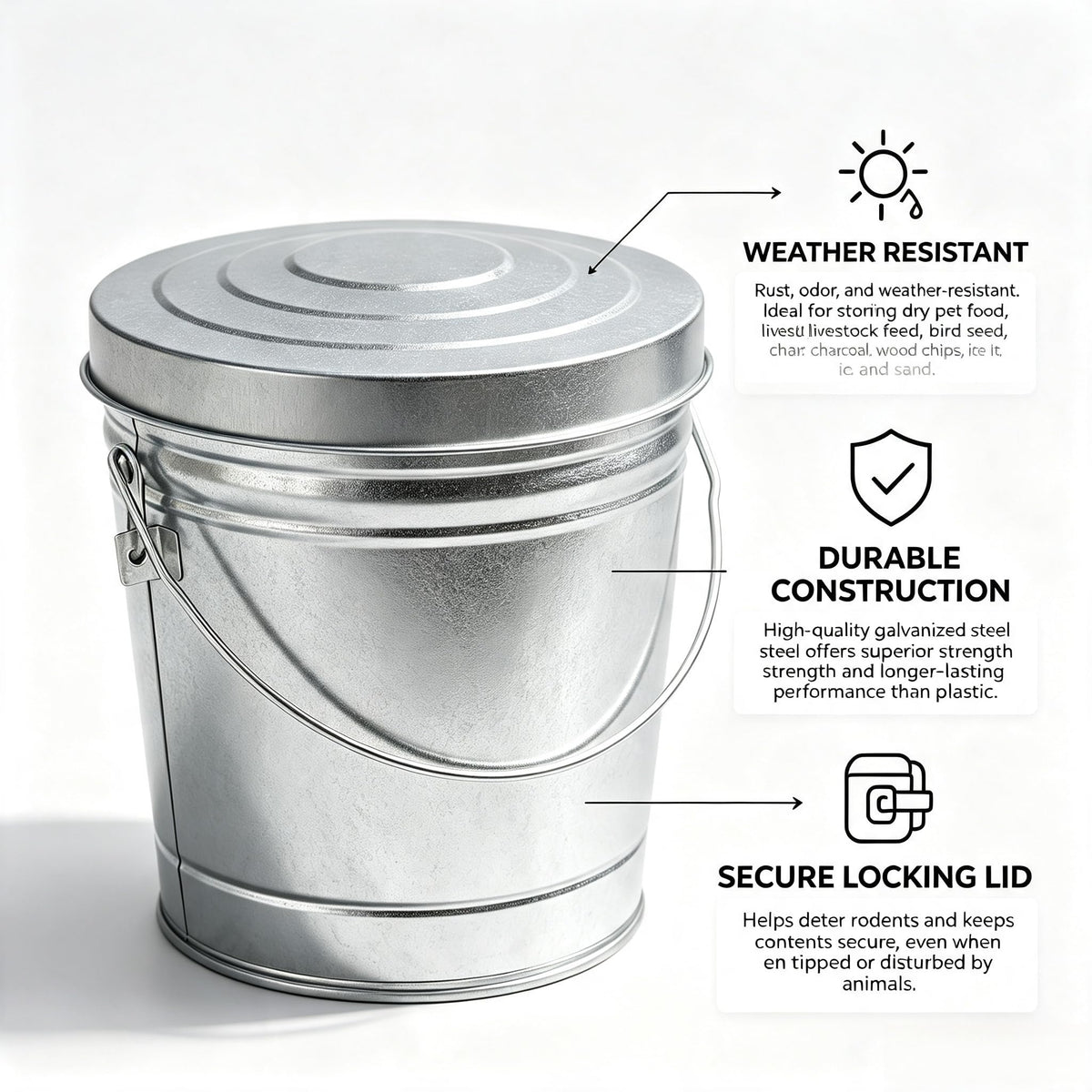 6 Gallon Galvanized Metal Trash Can with Locking Lid D5295