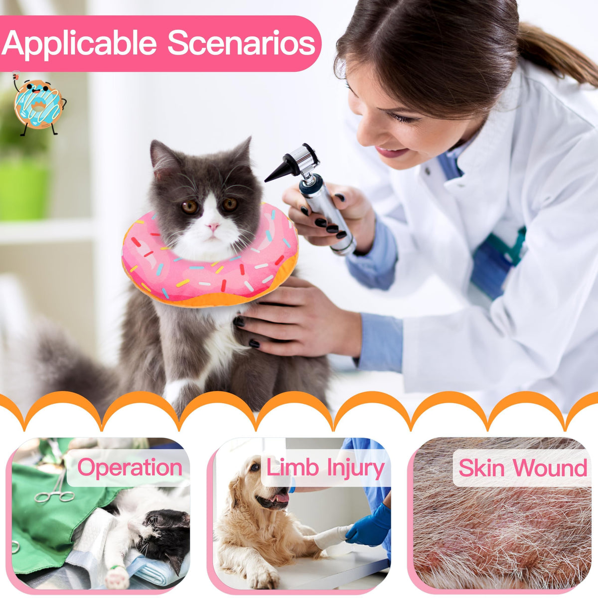 Soft Adjustable Cat Recovery Cone Collar Pink Small V15859