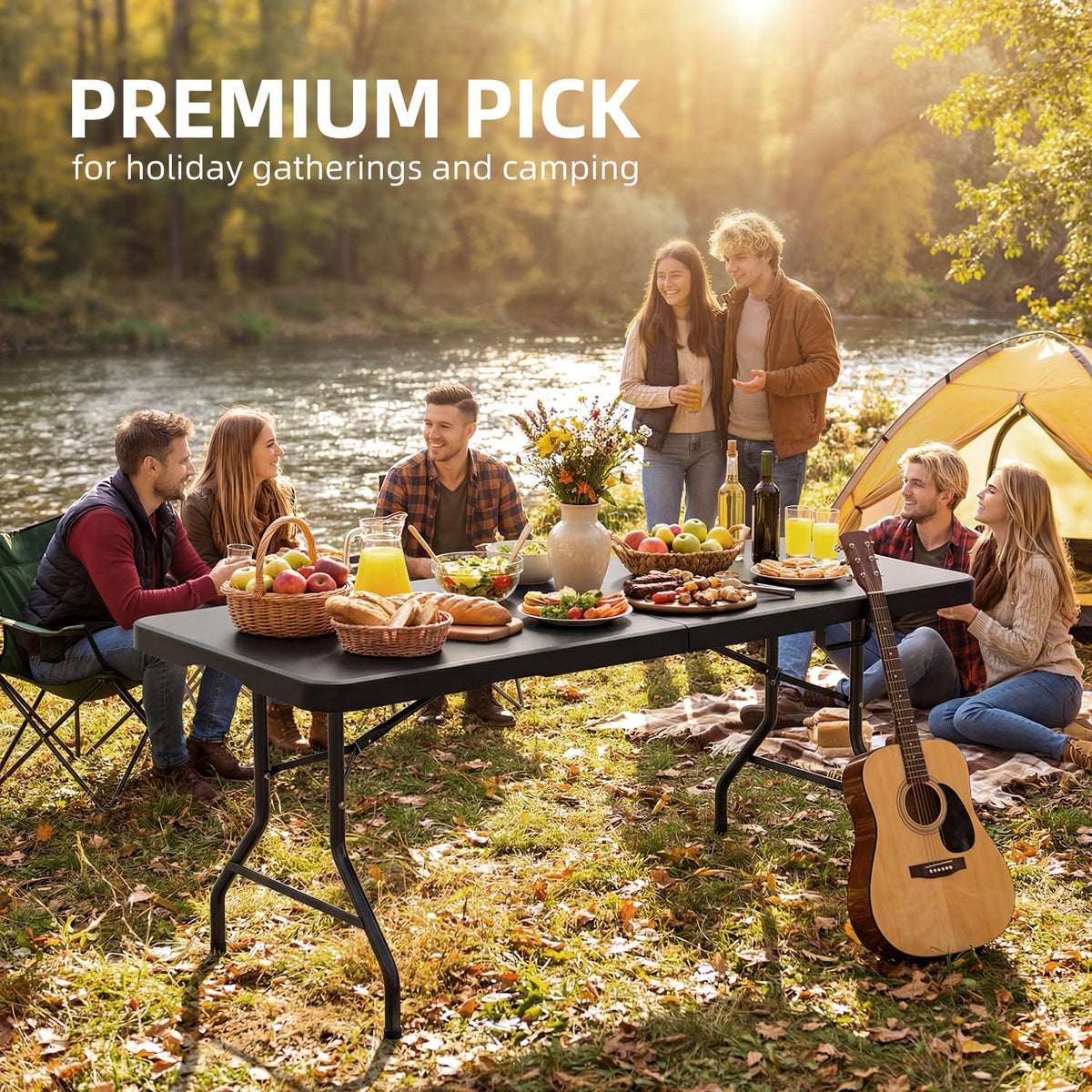 6FT Black Plastic Folding Table with Carrying Handle X1678