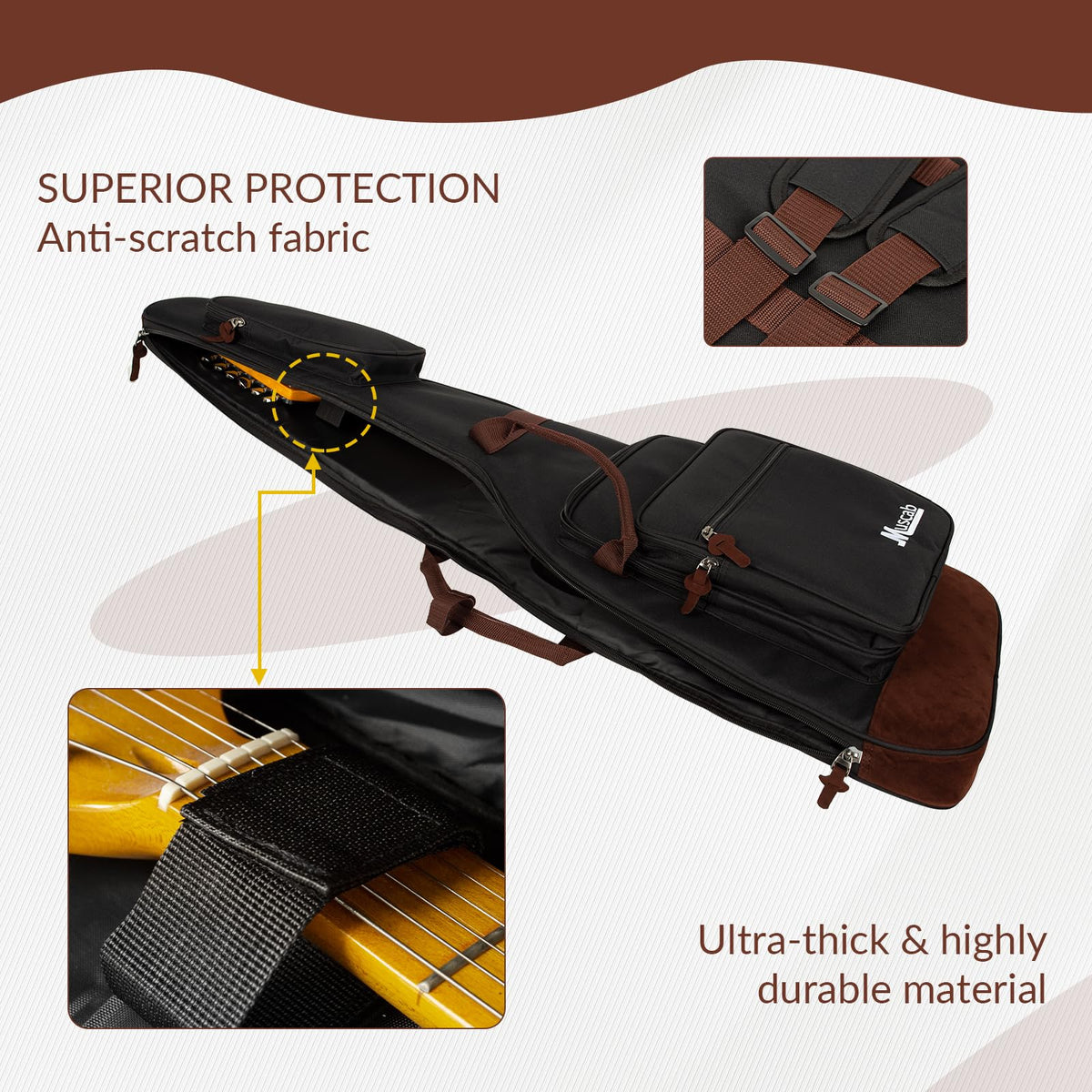 Black Electric Guitar Bag with Neck Strap and 4 Pockets A85751