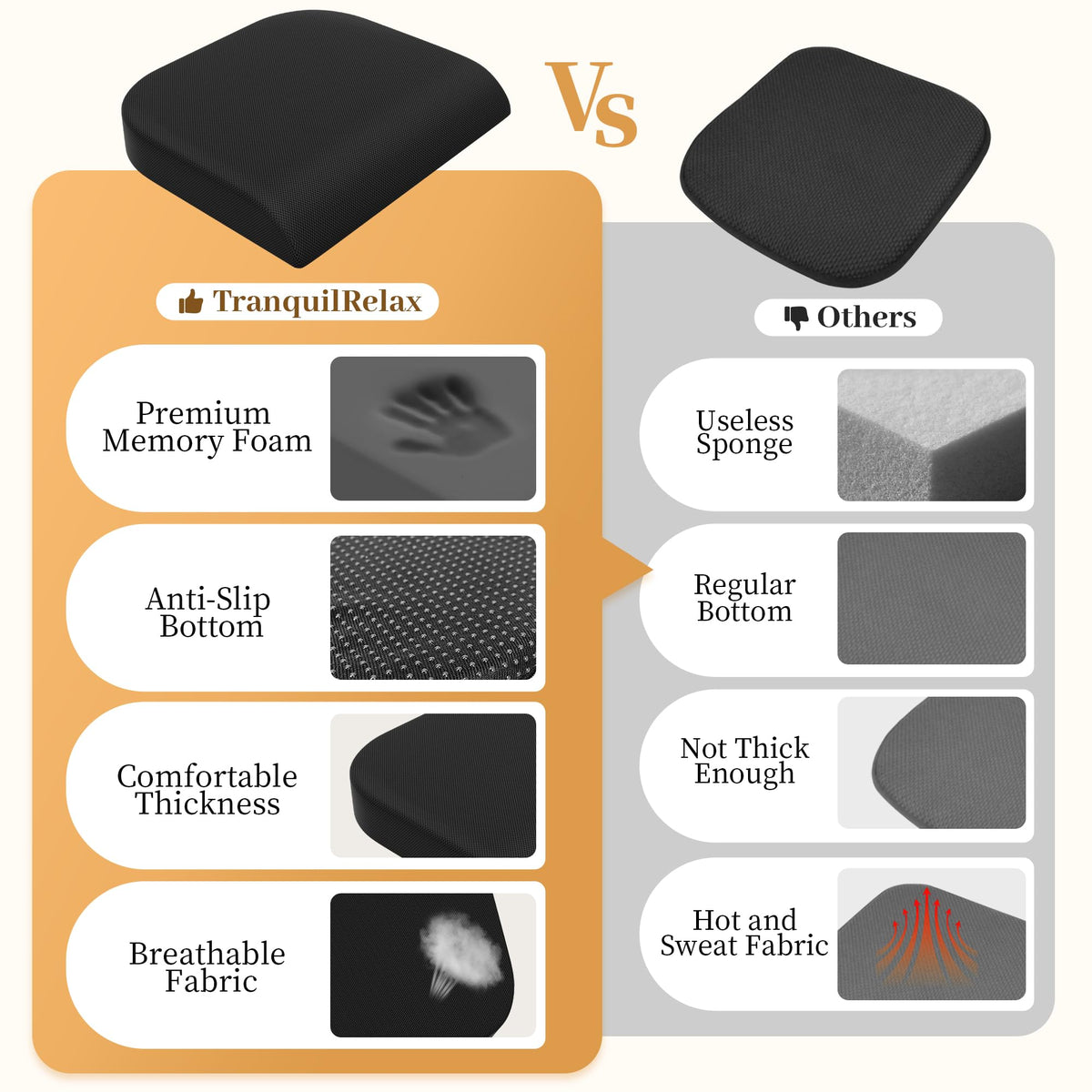 Memory Foam Seat Cushion 3-Inch Black A490756
