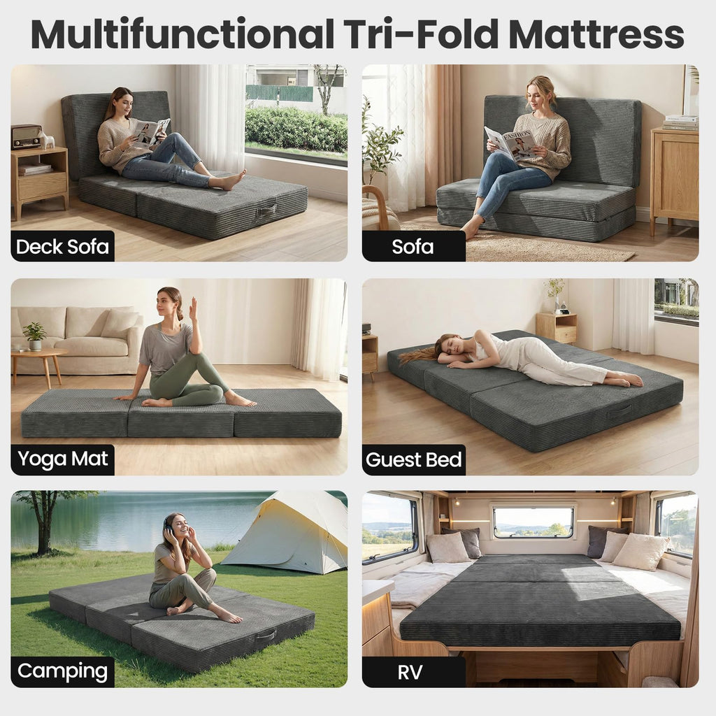 6 inch Tri Fold Twin Size Memory Foam Mattress J631772