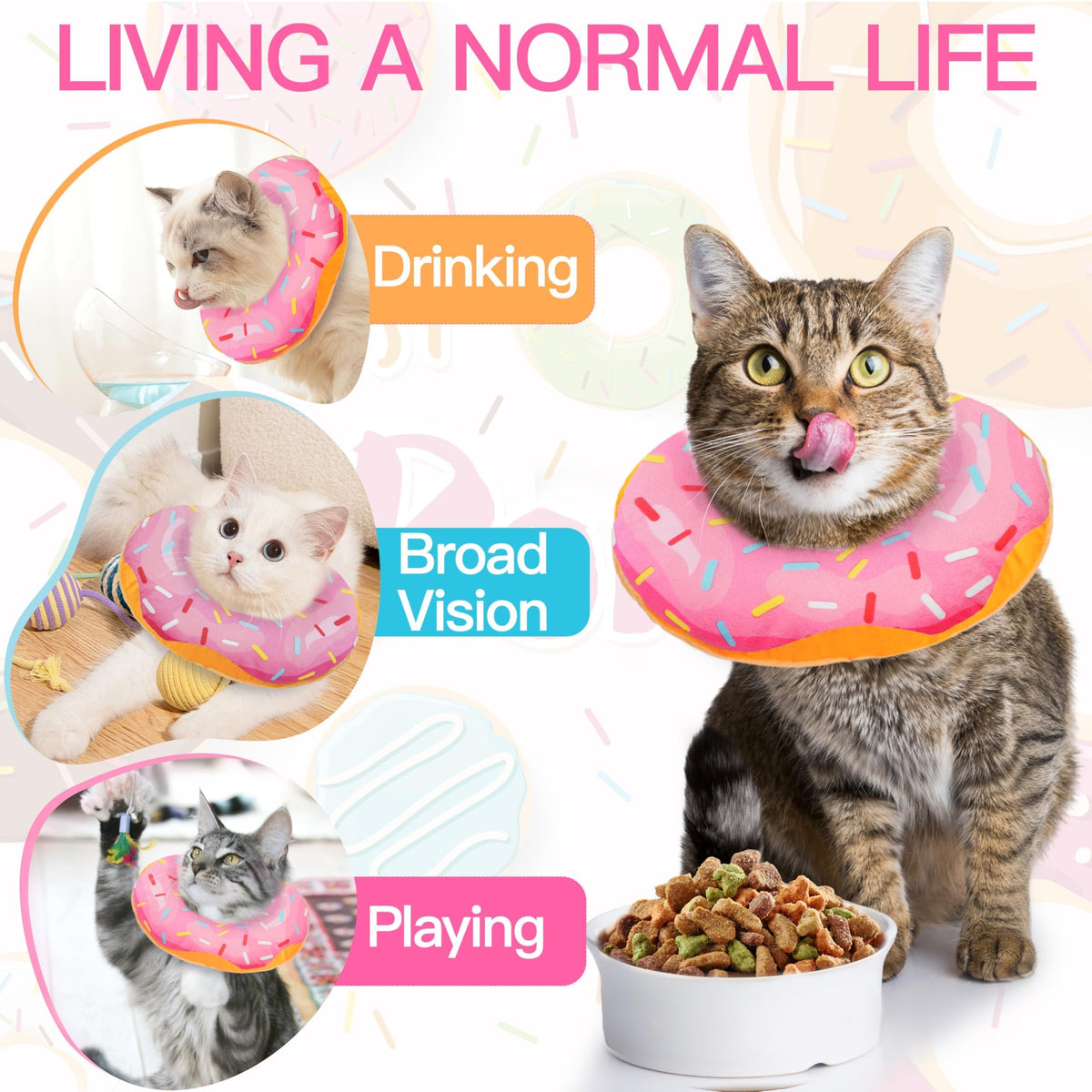 Soft Adjustable Cat Recovery Cone Collar Pink Small V15859