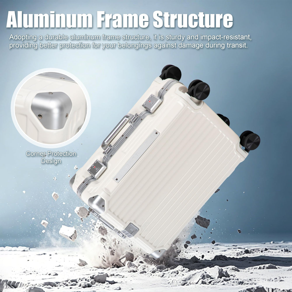 20 Inch White ABS Hardside Spinner Luggage with USB Port H266313