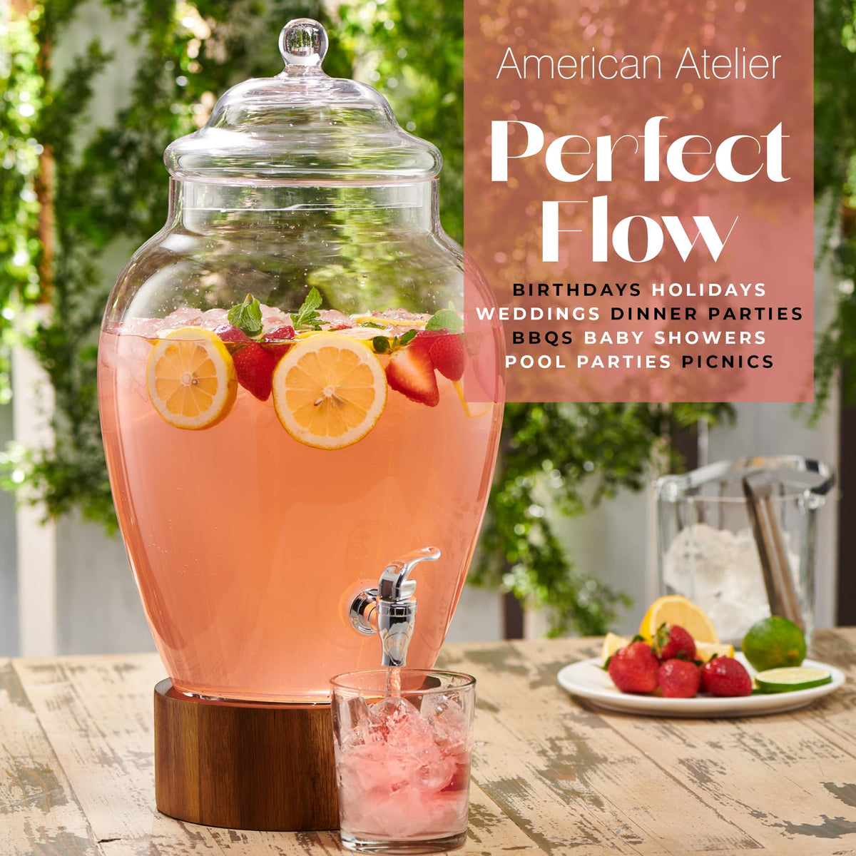 Glass Beverage Dispenser with Wood Base, 3 Gallon G410