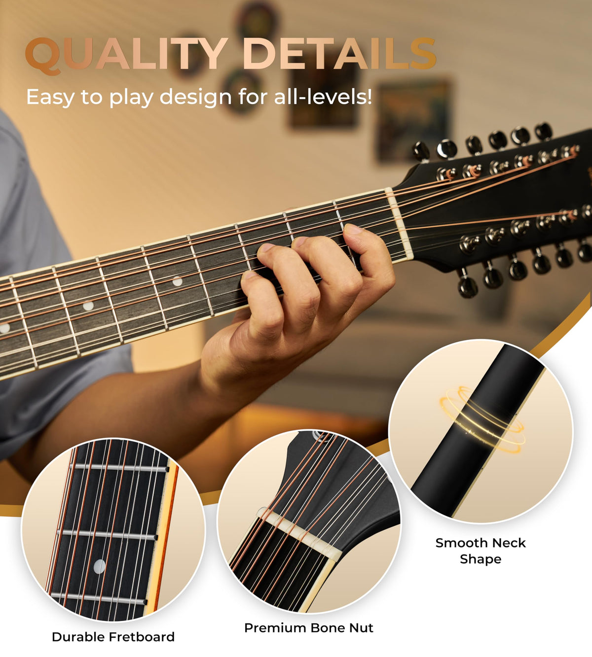 12 String Acoustic Electric Guitar Spruce Top Bone Nut Black Matte X91908
