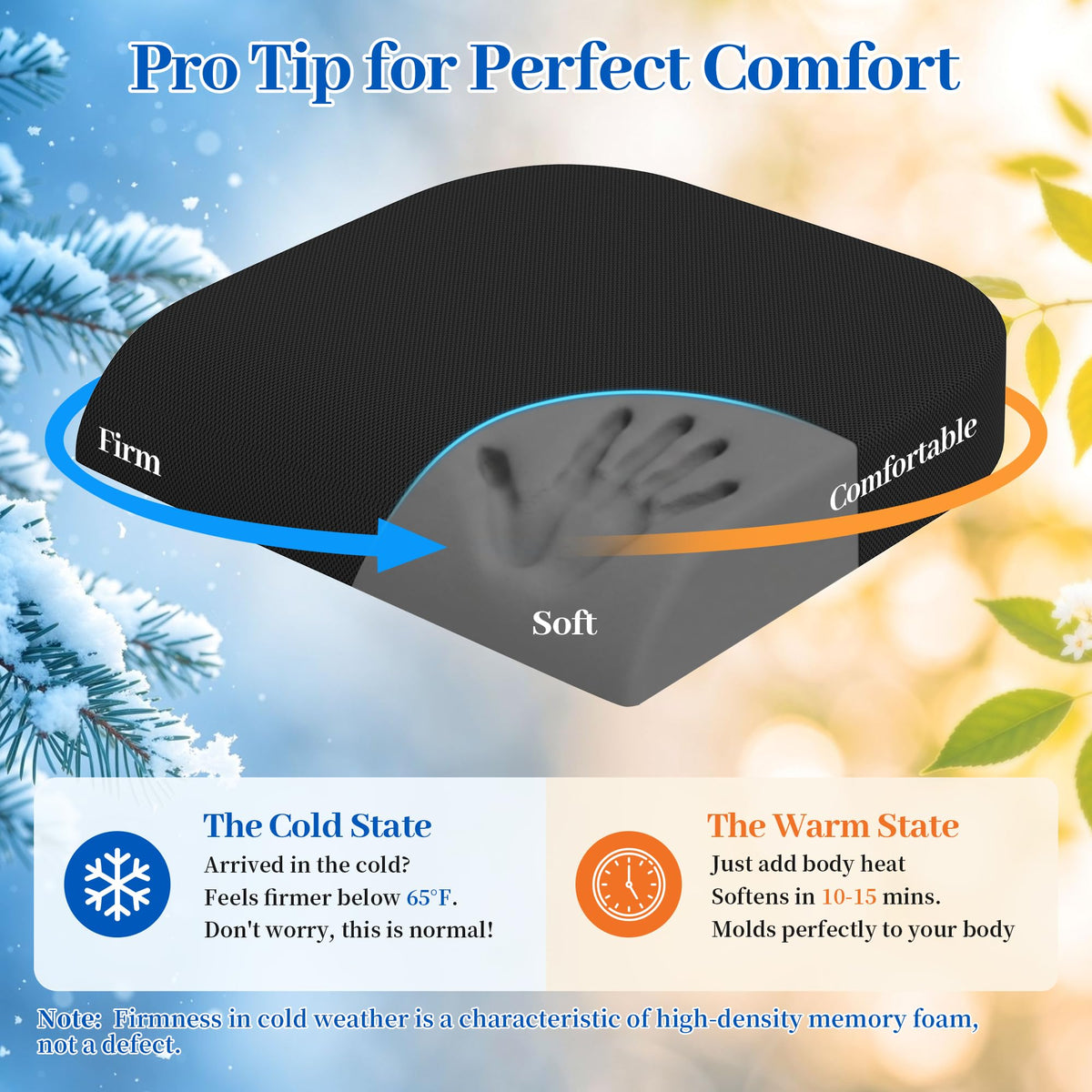 Memory Foam Seat Cushion 3-Inch Black A490756