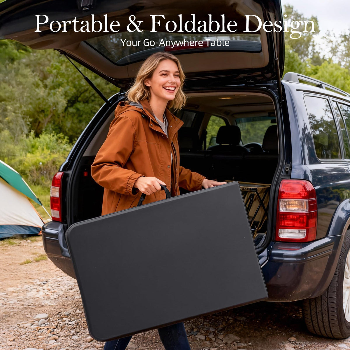 6FT Black Plastic Folding Table with Carrying Handle X1678