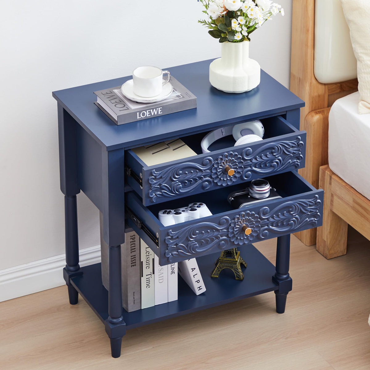 Farmhouse Bedside Table with 2 Drawers P229