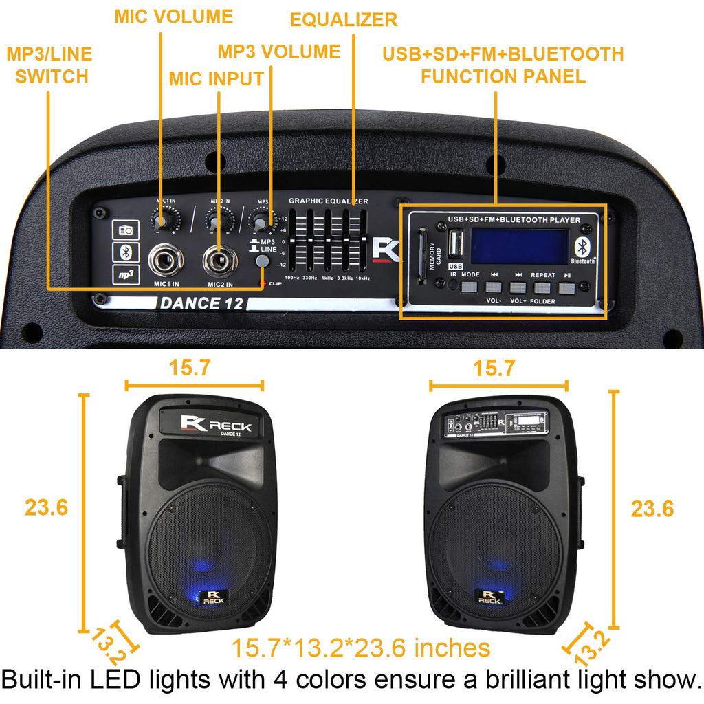 Portable 12-Inch 1000 Watts 2-Way Powered PA Speaker System Set P289