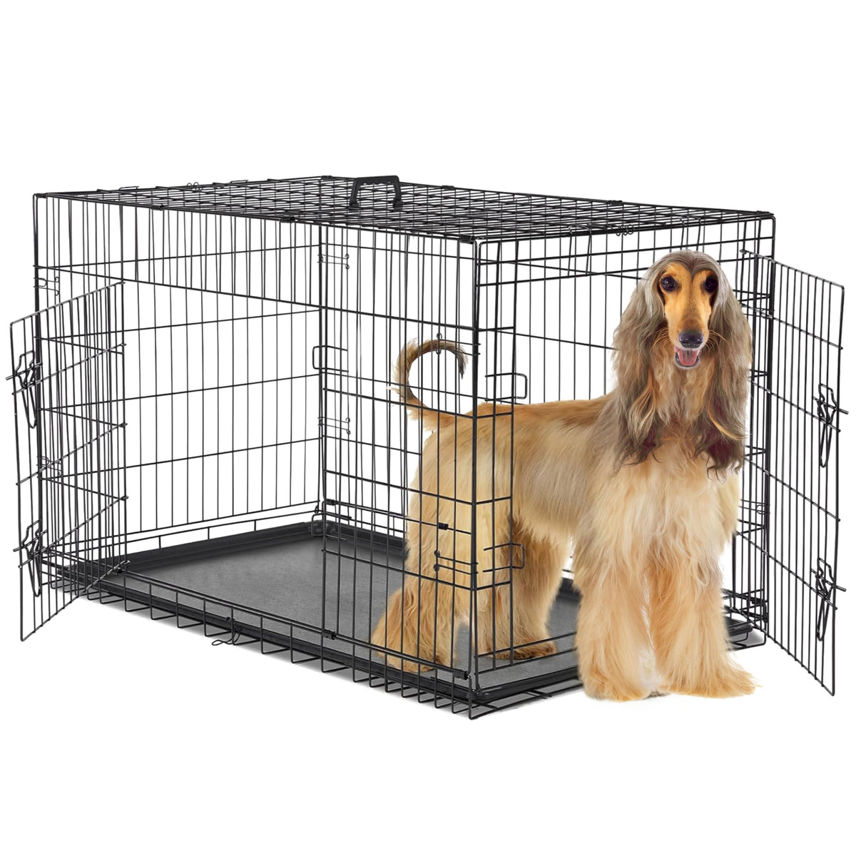 48-Inch Double Door Folding Metal Wire Dog Crate with Divider Z299