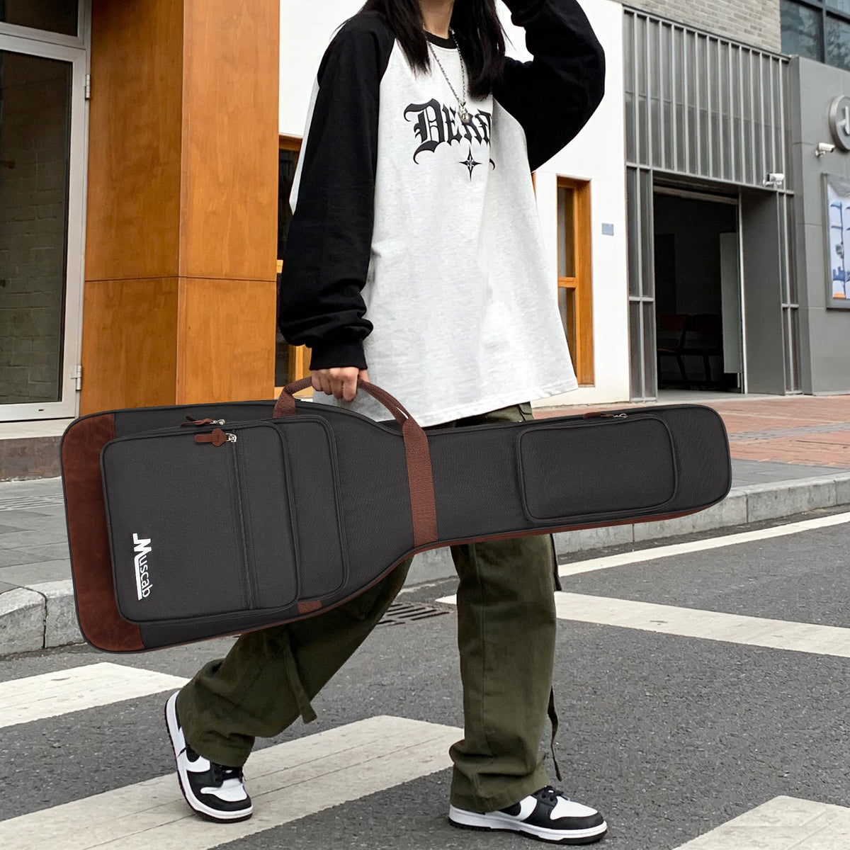 Black Electric Guitar Bag with Neck Strap and 4 Pockets A85751
