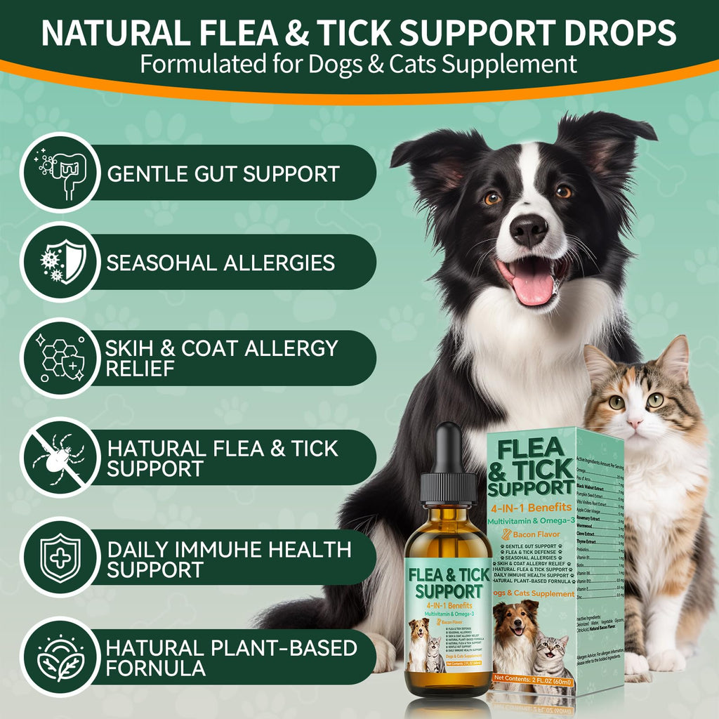 Flea and Tick Drops Supplement with Multivitamins & Omega-3 60ml P33692