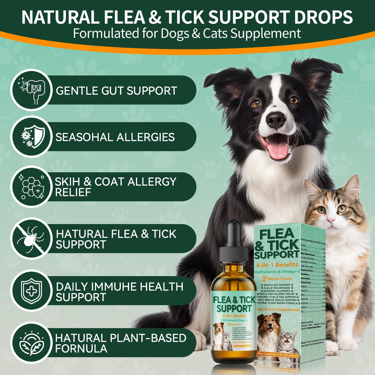Flea and Tick Drops Supplement with Multivitamins & Omega-3 60ml P33692
