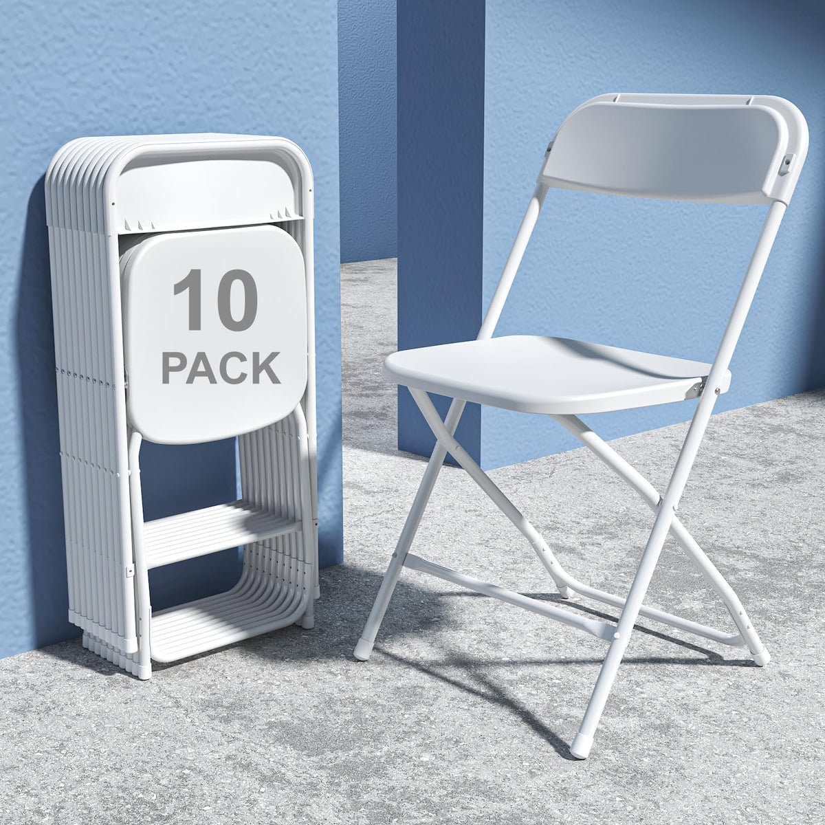 10 Pack White Plastic Folding Chair with Steel Frame H707243