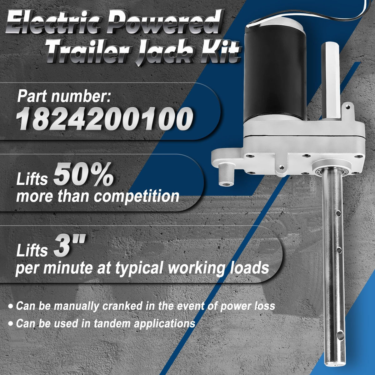 Electric Powered Trailer Jack Kit 12,000 lbs 12V Single Speed Tongue Jack with Control Switch R176