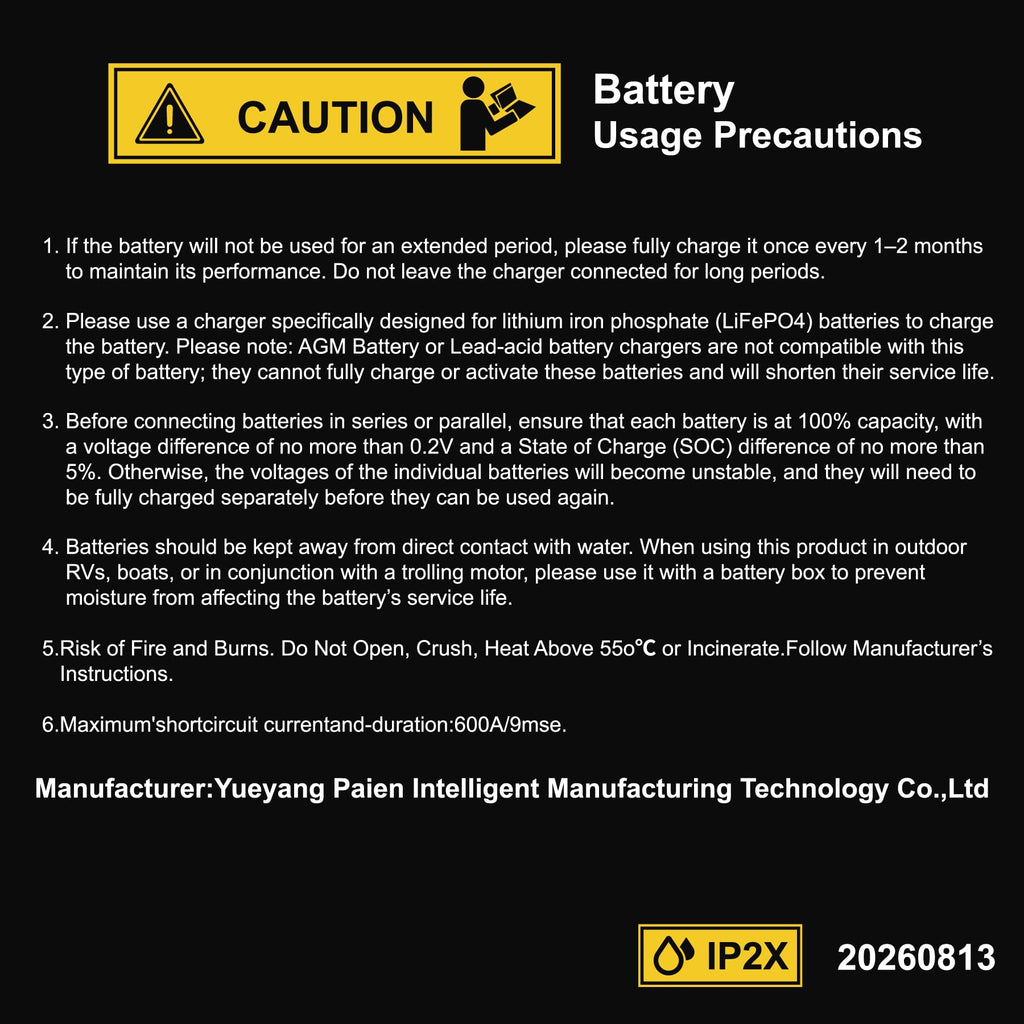 12V 100Ah LiFePO4 Lithium Battery 2-Pack with 100A BMS S6316