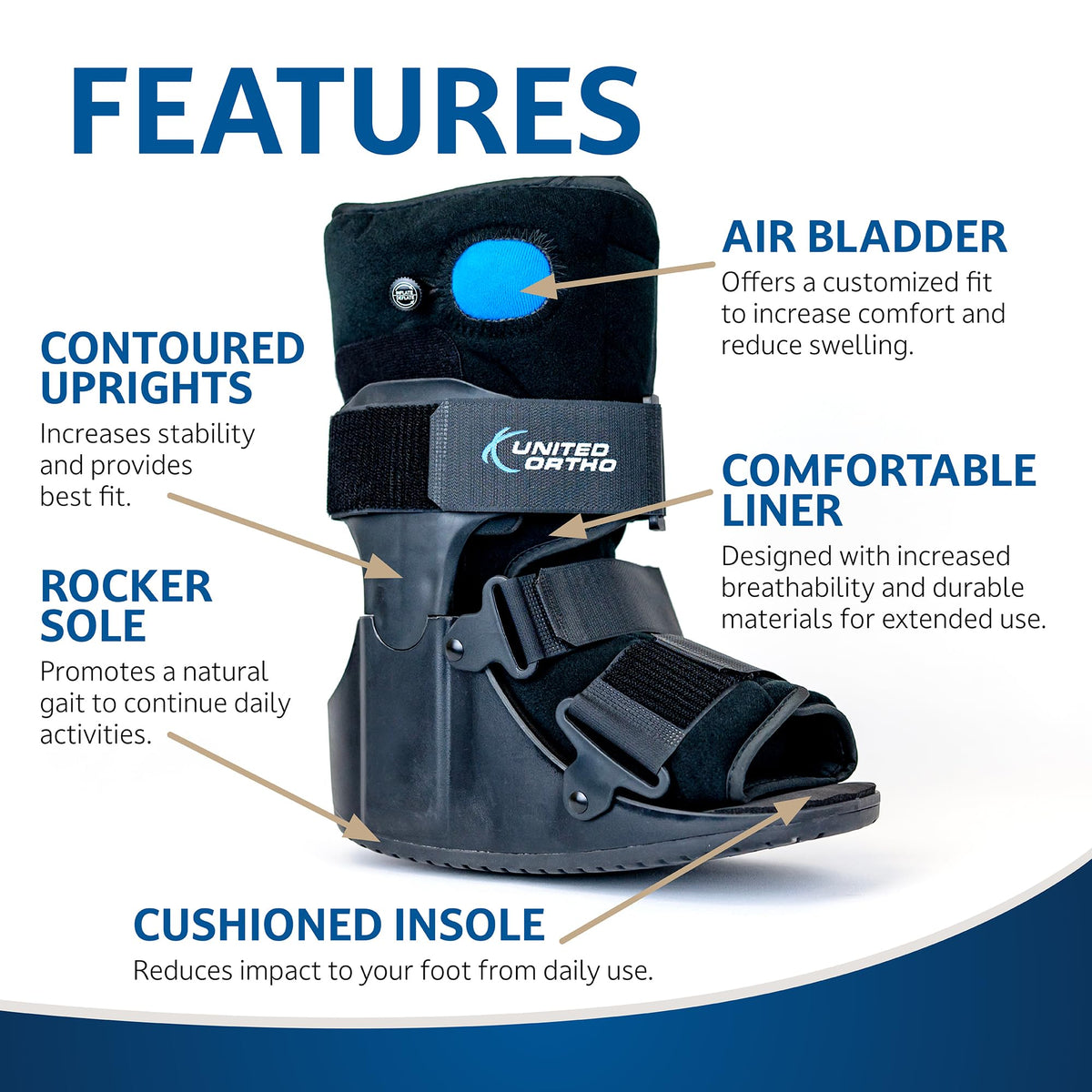 Short Air Cam Walker Fracture Boot, Medium, Black X115