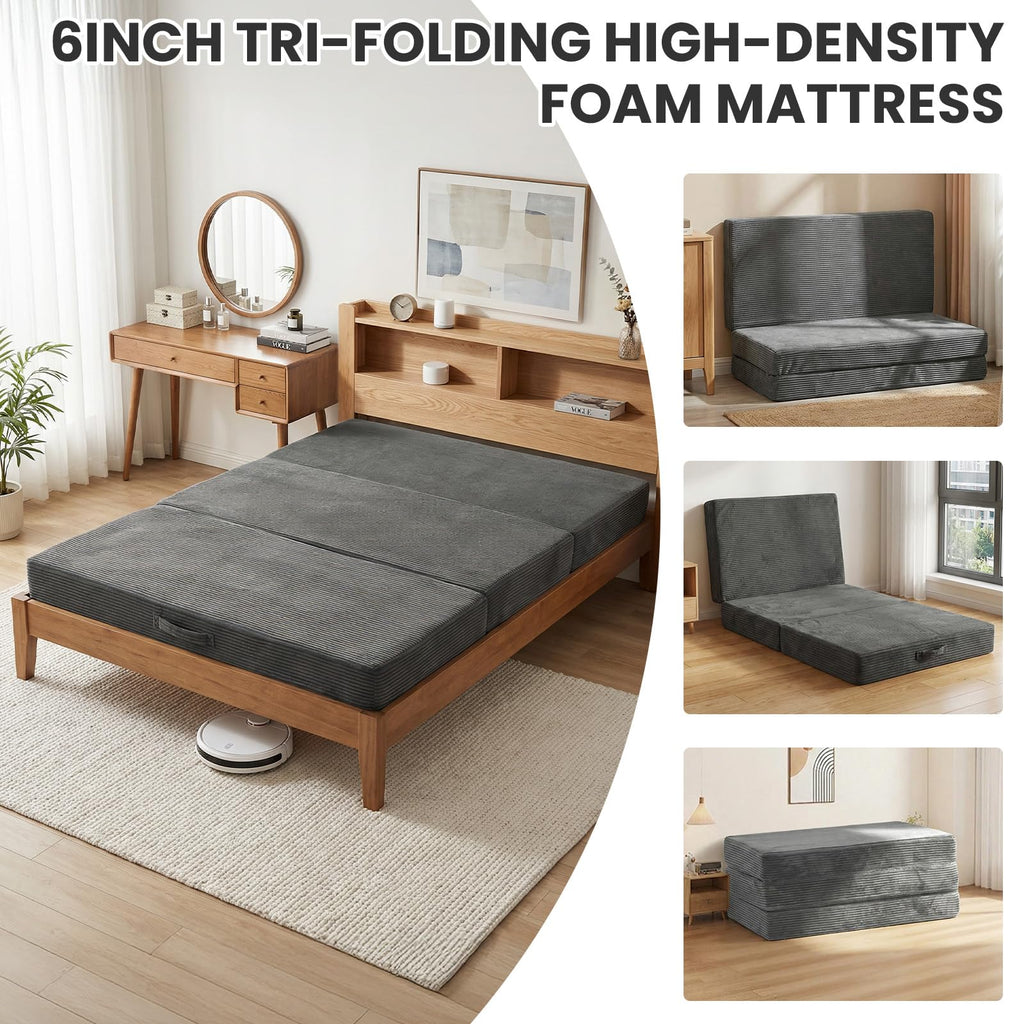 6 inch Tri Fold Twin Size Memory Foam Mattress J631772