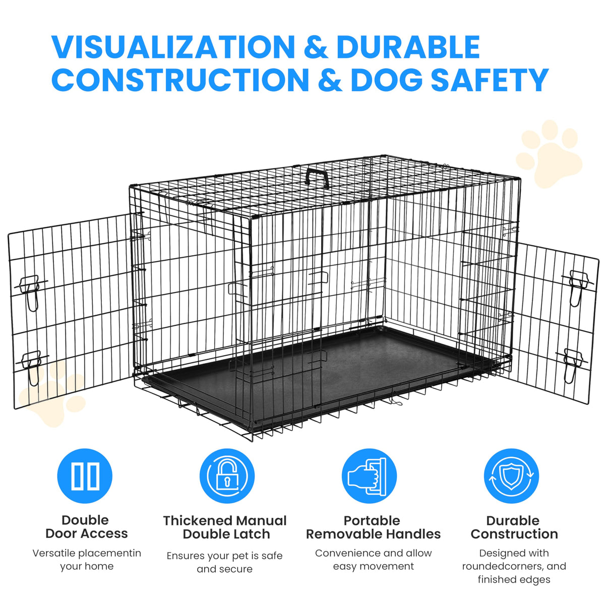 48-Inch Double Door Folding Metal Wire Dog Crate with Divider Z299