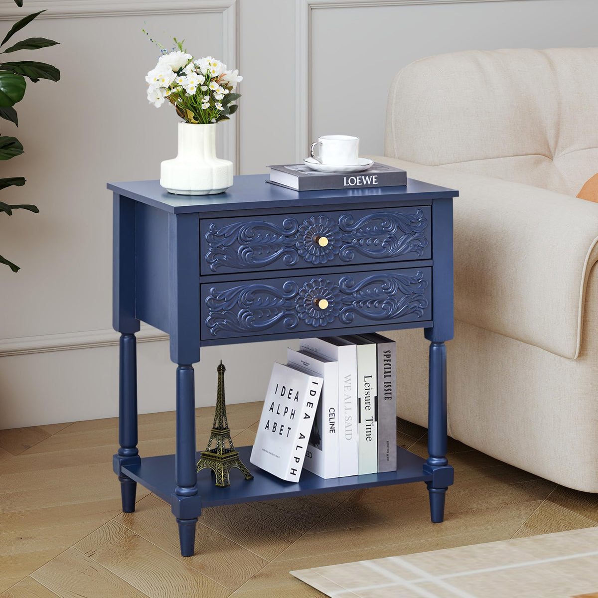 Farmhouse Bedside Table with 2 Drawers P229
