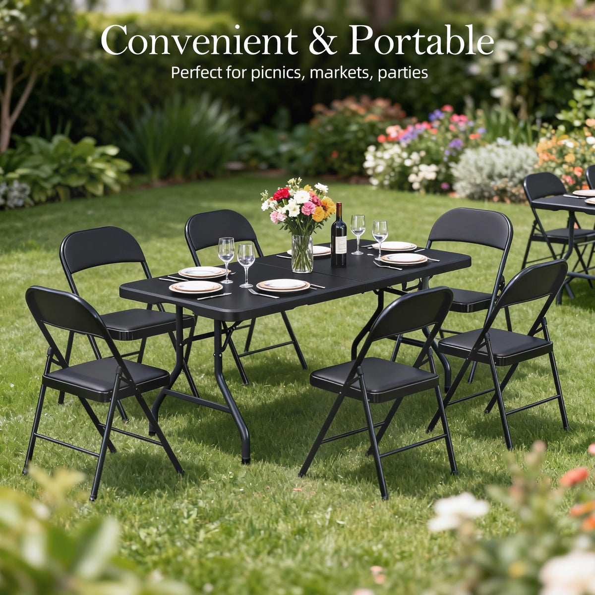 6FT Black Plastic Folding Table with Carrying Handle X1678