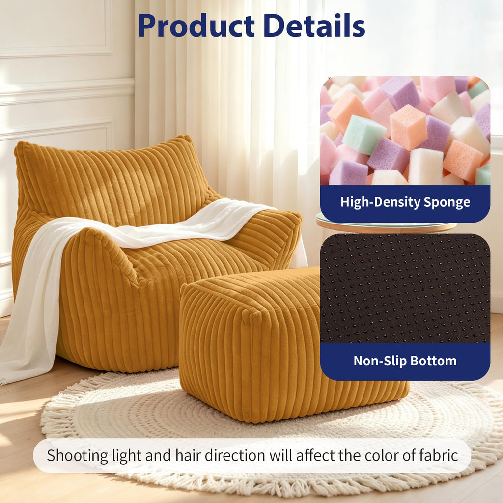 Large Yellow Bean Bag Chair with Footrest Q608962
