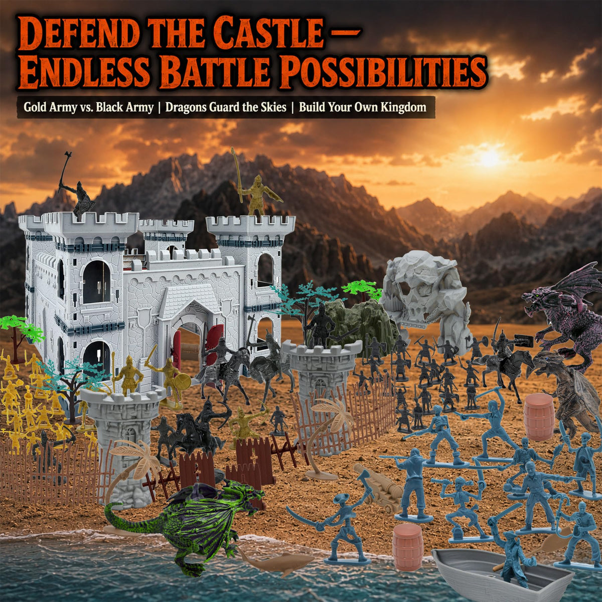 Medieval Castle Building Set with Knights and Dragon P96388