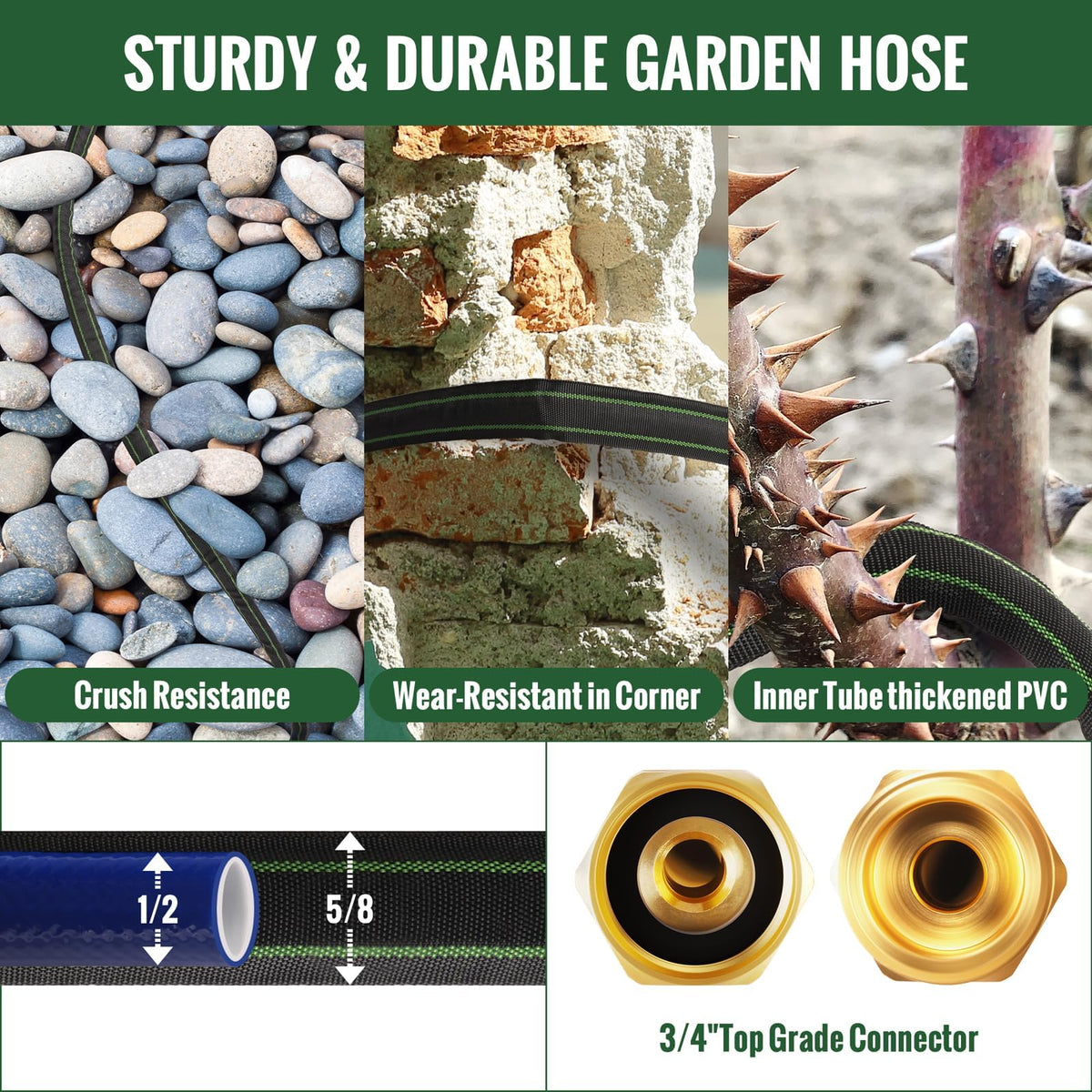 100ft Flexible Non-Expandable Kink-Free Black Fabric Garden Hose L9674