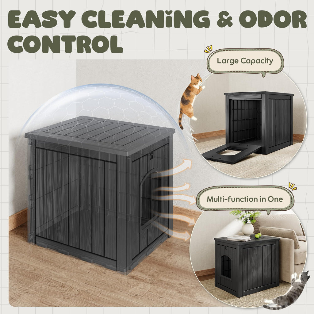 Weatherproof Resin Cat House with Hidden Litter Box T159