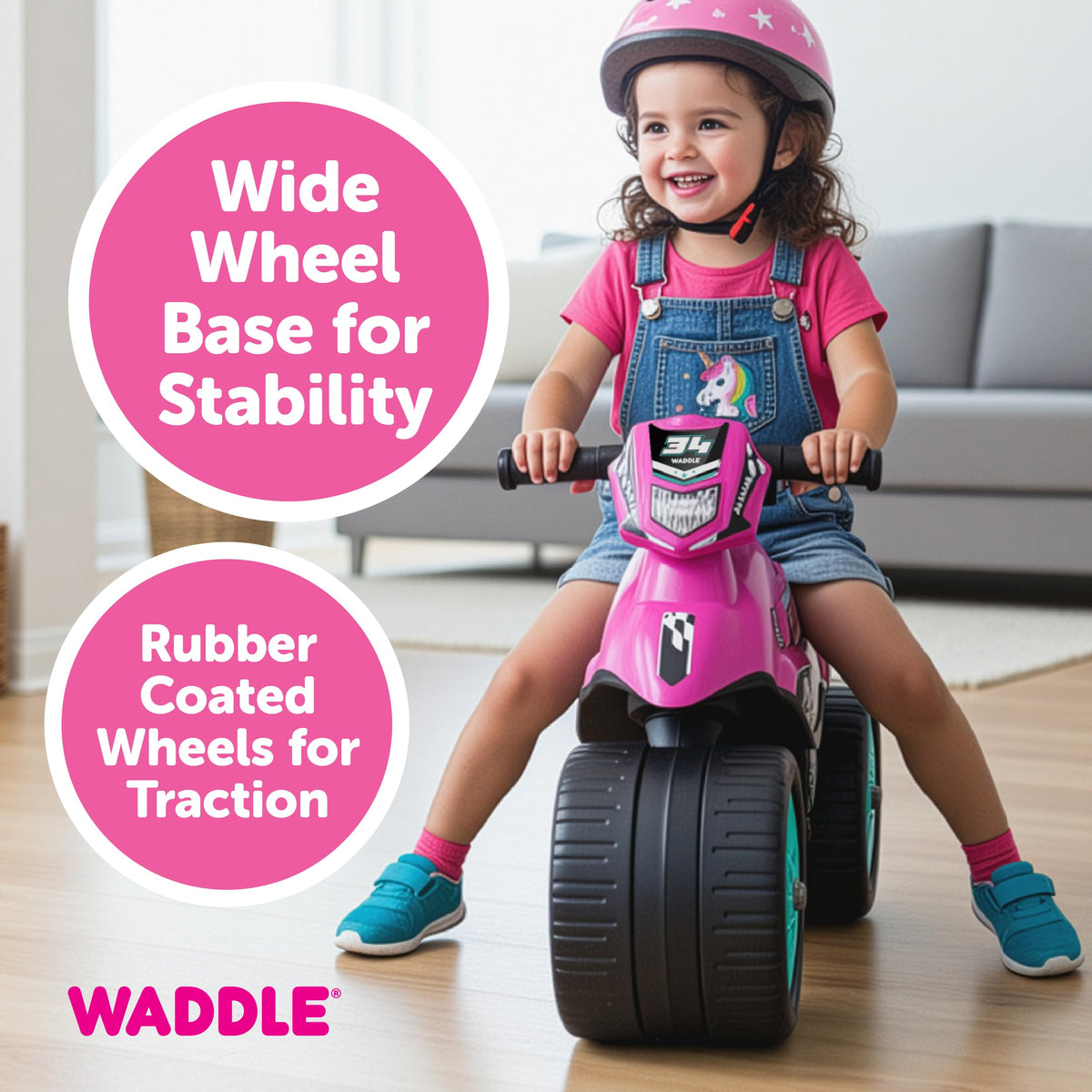 Kids Balance Bike with Sounds, Rubber Coated Wheels, Pink U1592