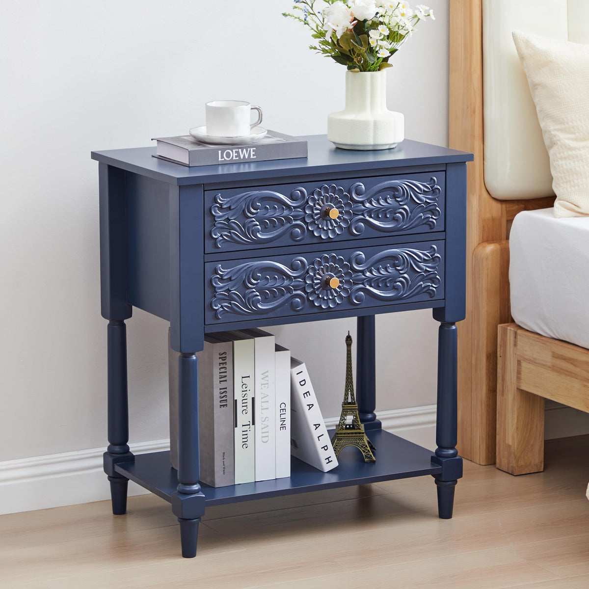 Farmhouse Bedside Table with 2 Drawers P229