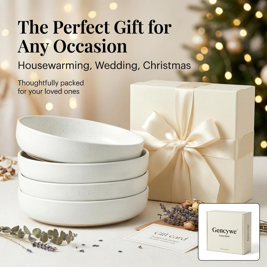 White Ceramic Pasta Bowls Set of 4 Z160