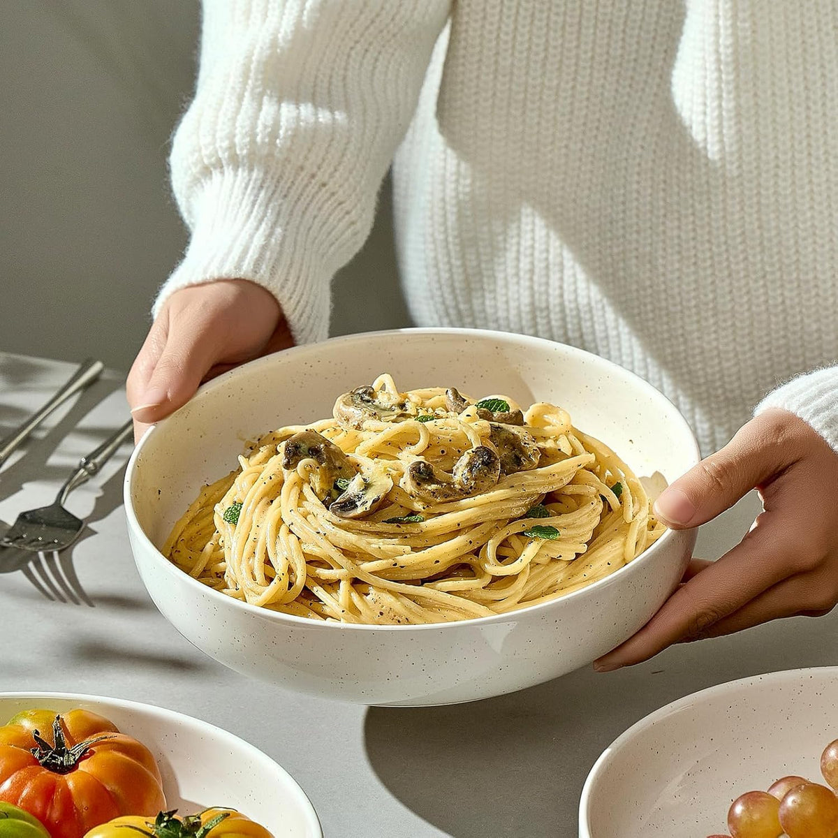 White Ceramic Pasta Bowls Set of 4 Z160