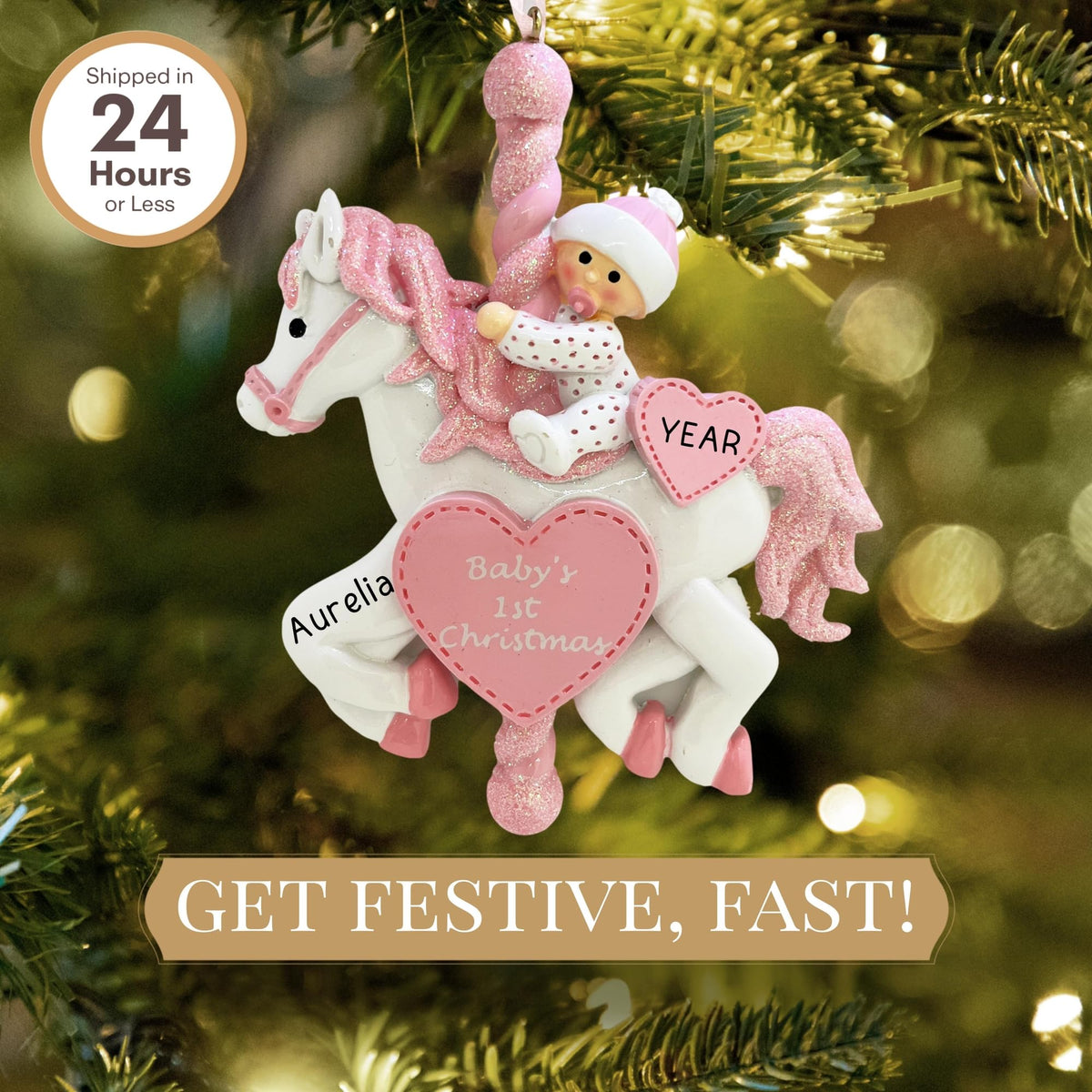 Baby's First Christmas Ornament 2026 Pink Carousel M602387