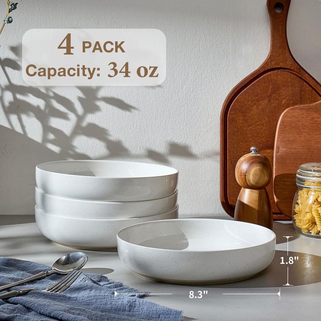 White Ceramic Pasta Bowls Set of 4 Z160