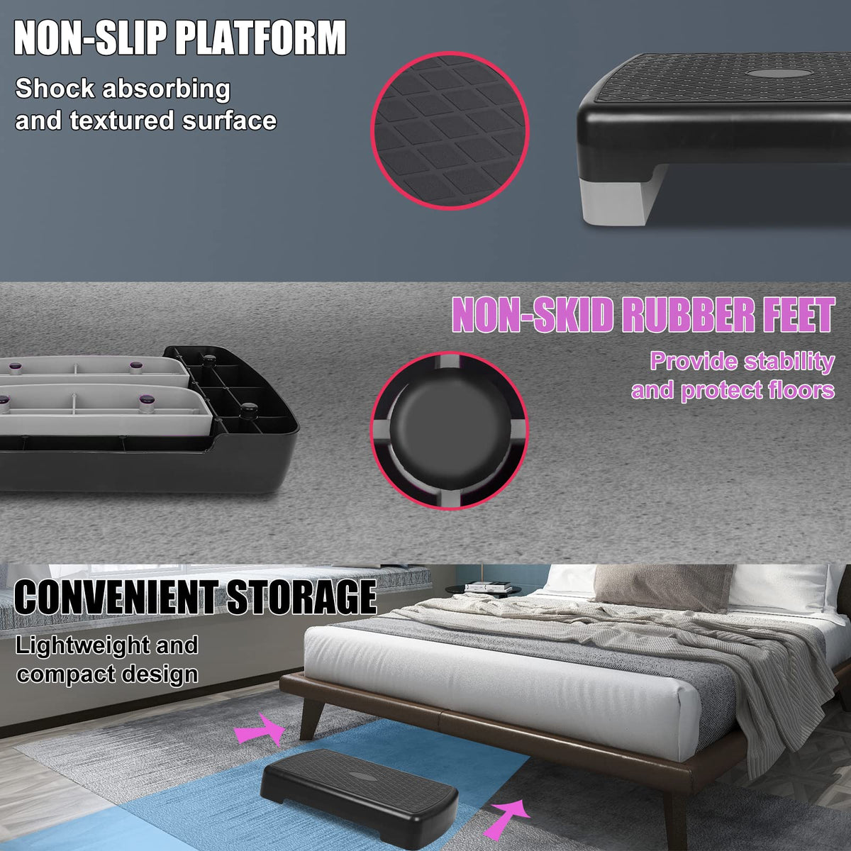 Adjustable 4"-6" Step Aerobics Platform with 2 Riser Z277107