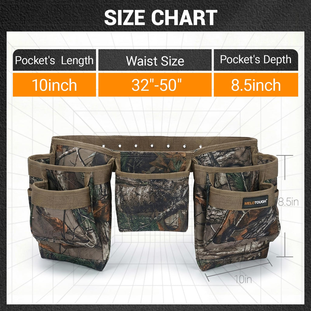 Camo Heavy Duty Adjustable Tool Belt with Pouches C6720