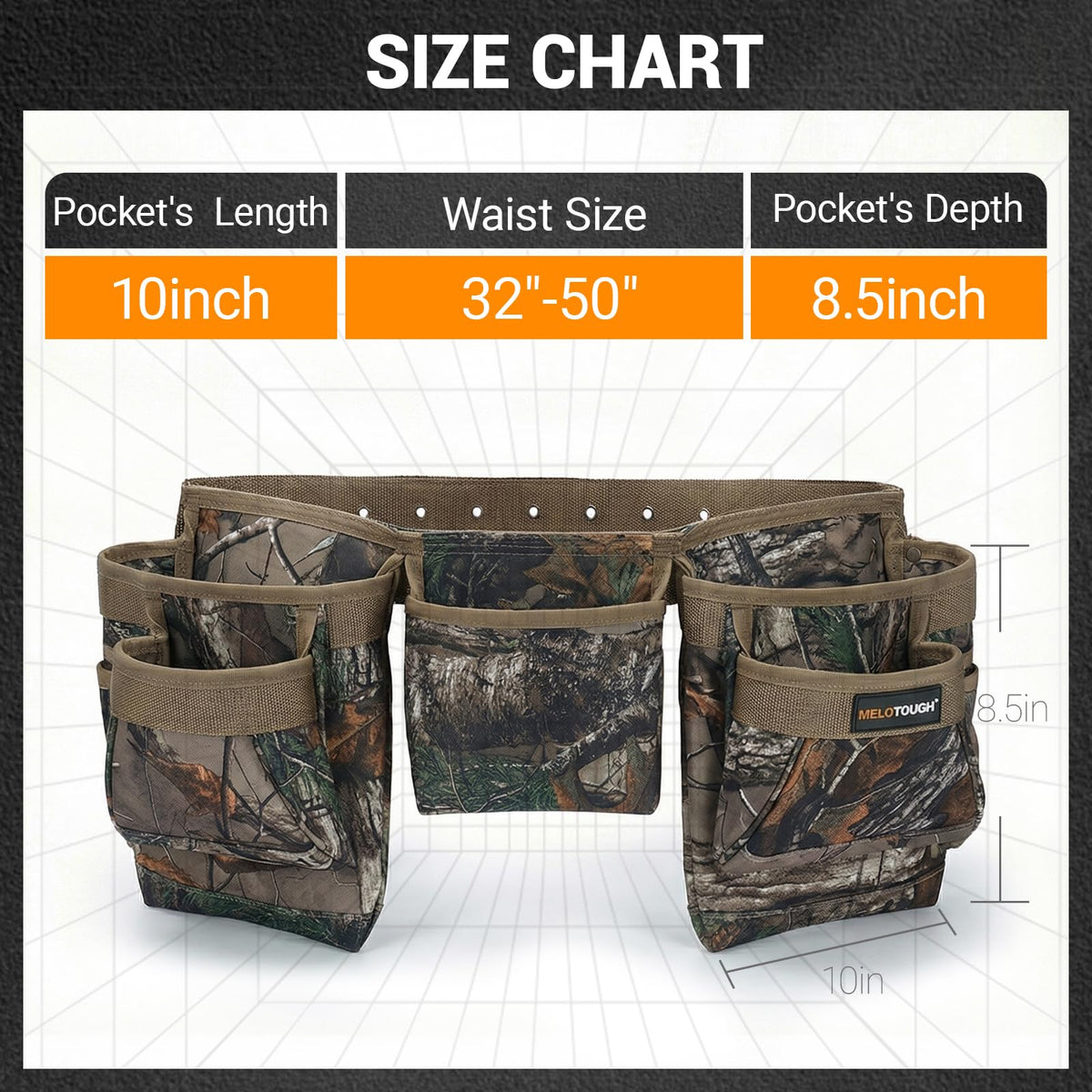 Camo Heavy Duty Adjustable Tool Belt with Pouches C6720