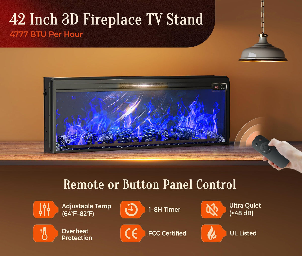 70'' TV Stand with 42'' Electric Fireplace, 3 Drawers, Distressed White P363259