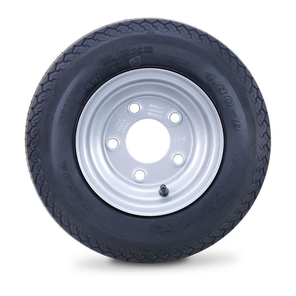 Trailer Tire Wheel 4.80-8 6-Ply 5 Lugs 4.5 Silver Rim Pk2 X599207