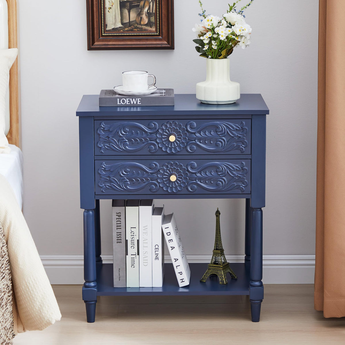 Farmhouse Bedside Table with 2 Drawers P229