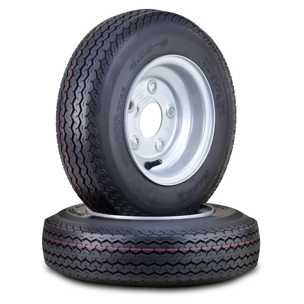 Trailer Tire Wheel 4.80-8 6-Ply 5 Lugs 4.5 Silver Rim Pk2 X599207