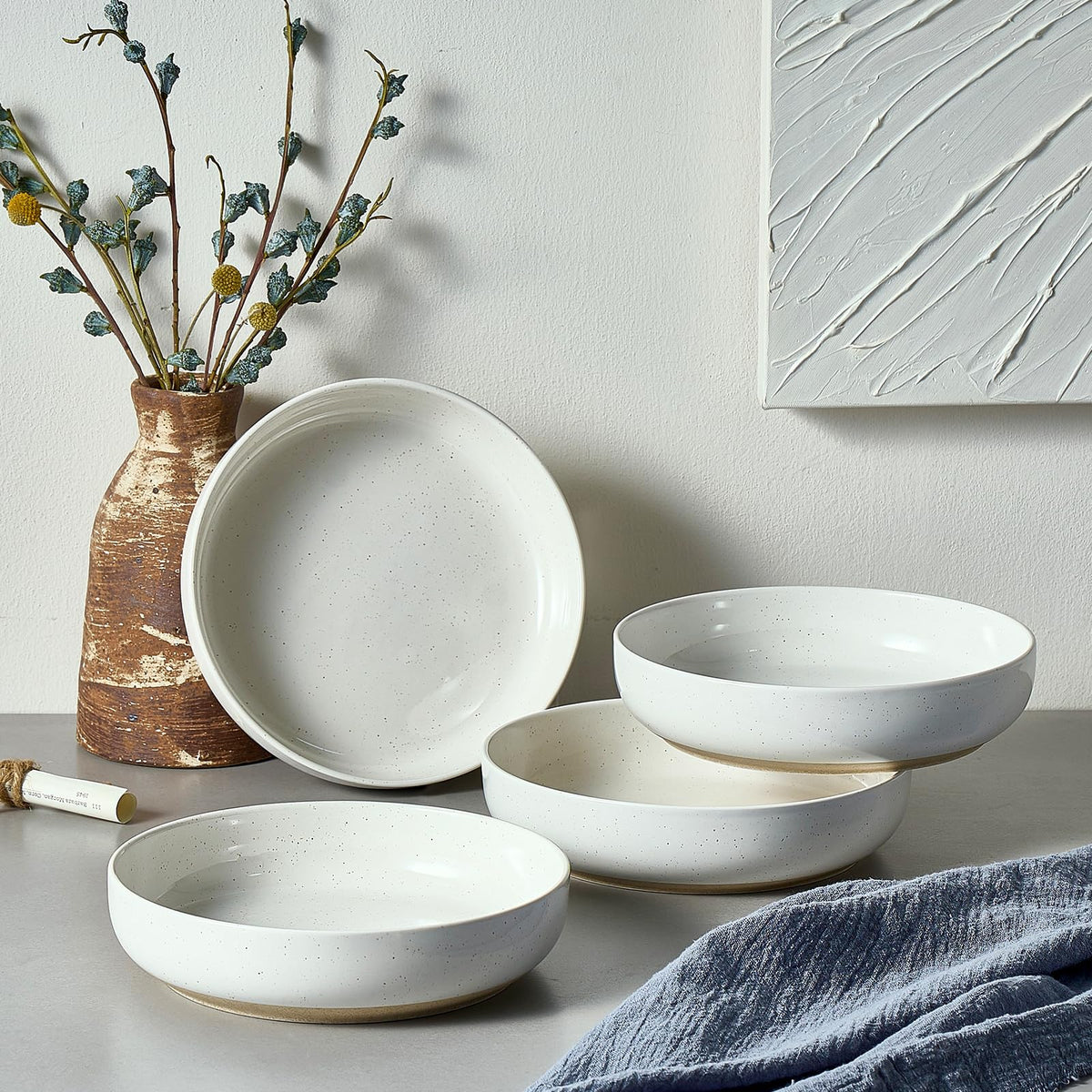 White Ceramic Pasta Bowls Set of 4 Z160
