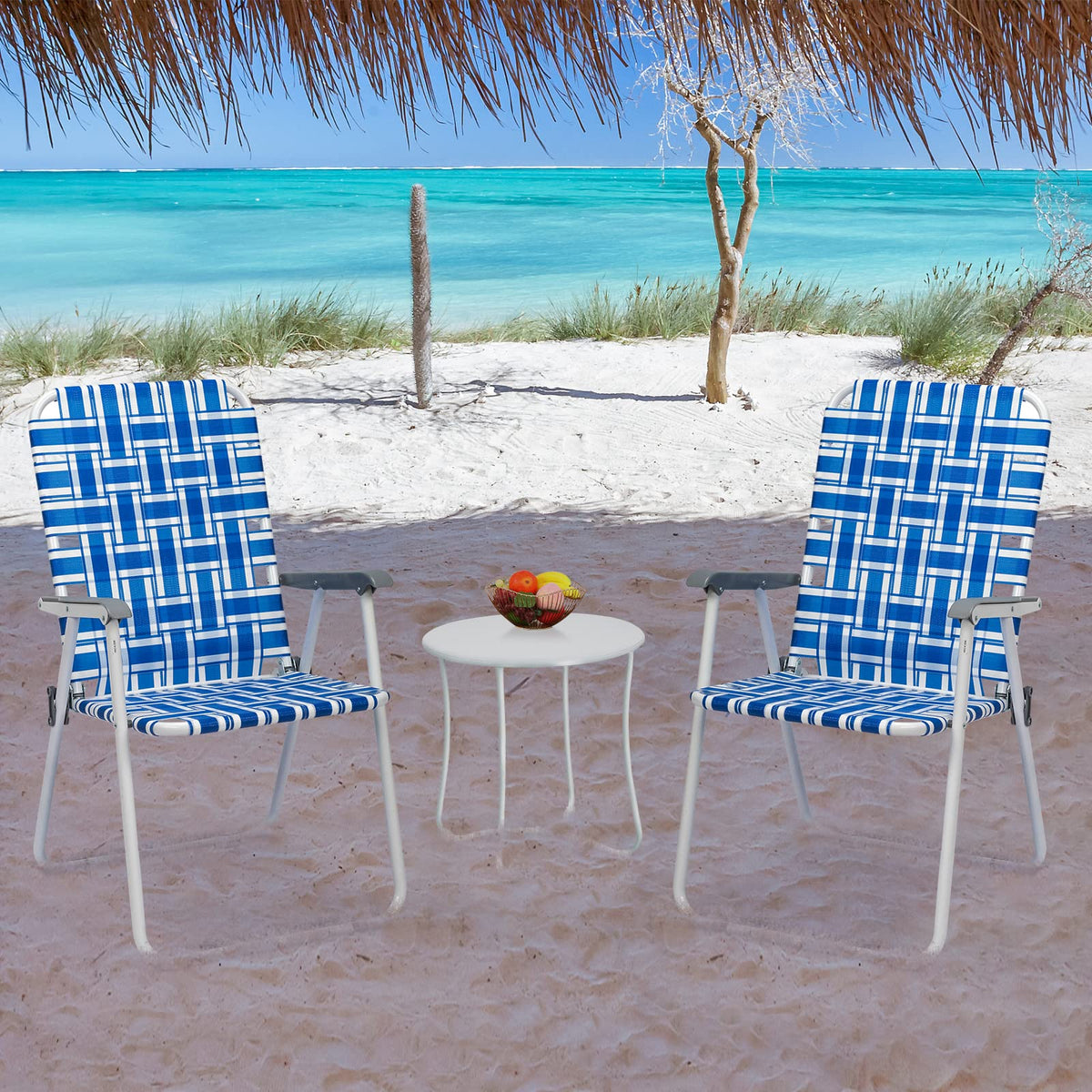 Set of 2 Blue Webbed Folding Camping Chairs K178