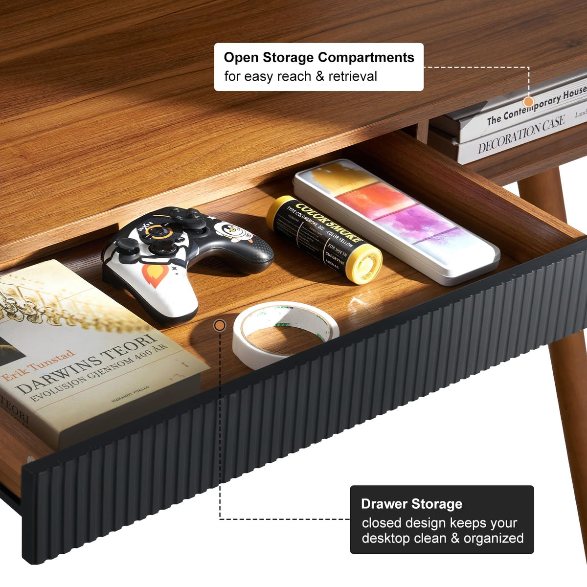 Walnut Wood Desk with Drawer G9710