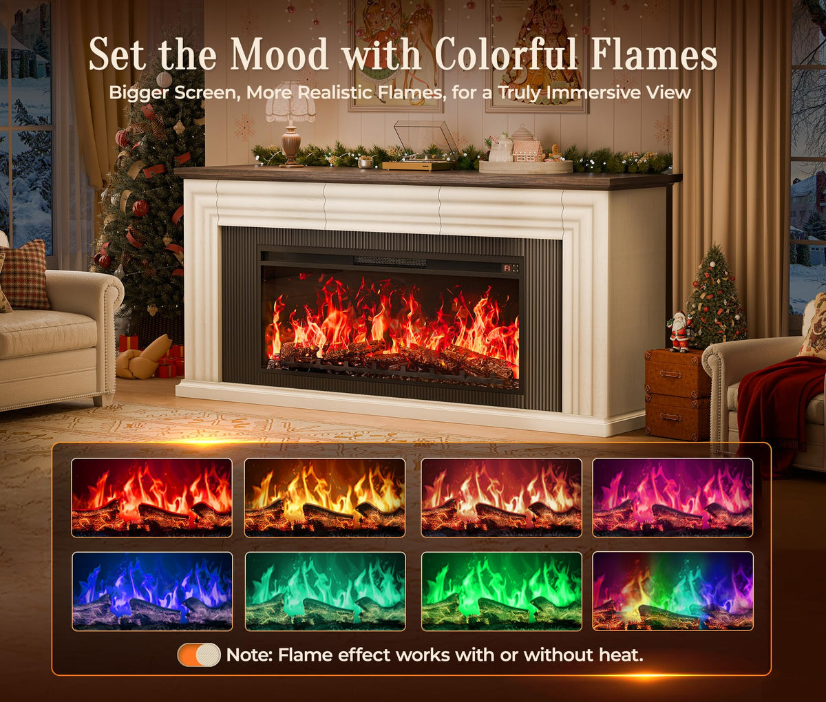 70'' TV Stand with 42'' Electric Fireplace, 3 Drawers, Distressed White P363259