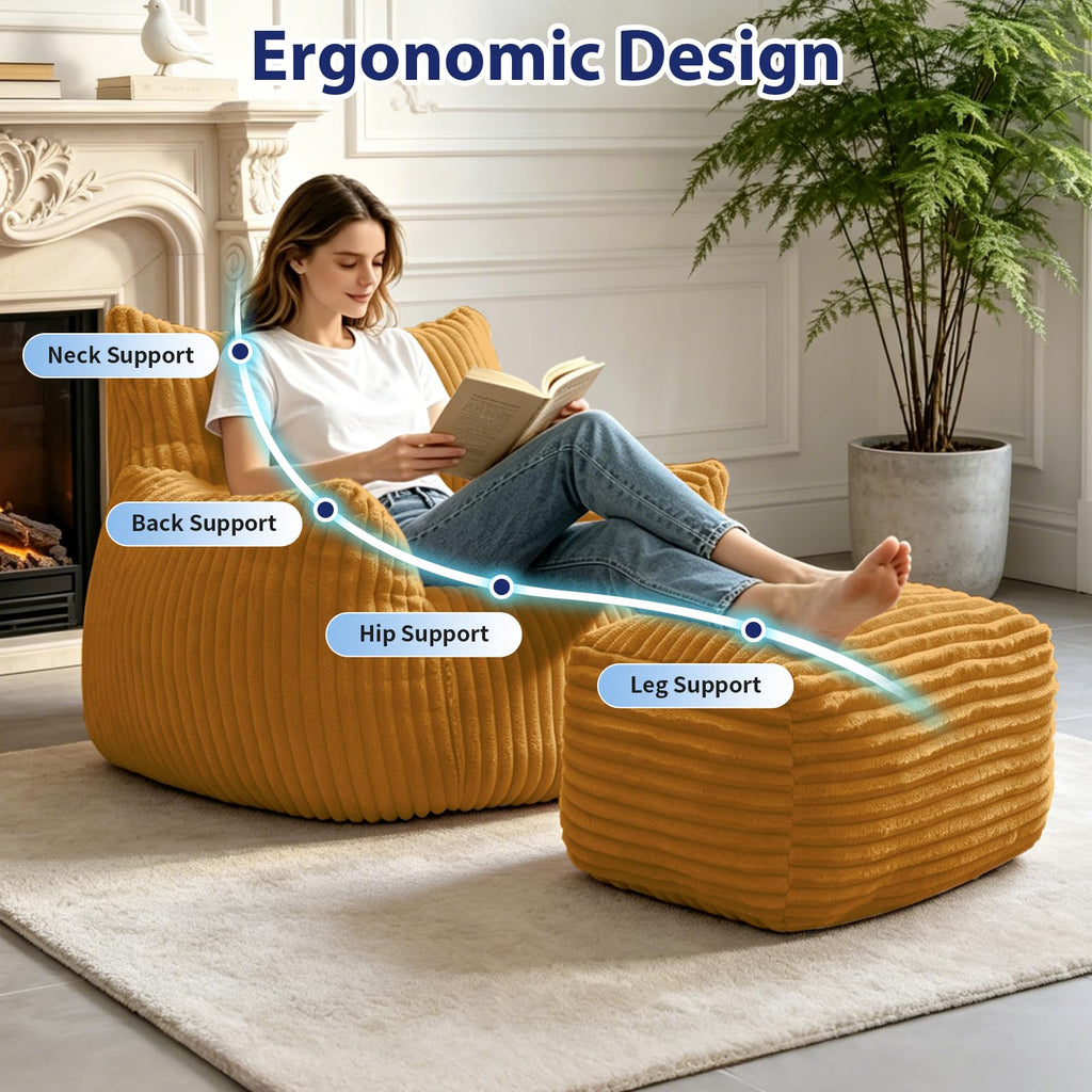 Large Yellow Bean Bag Chair with Footrest Q608962