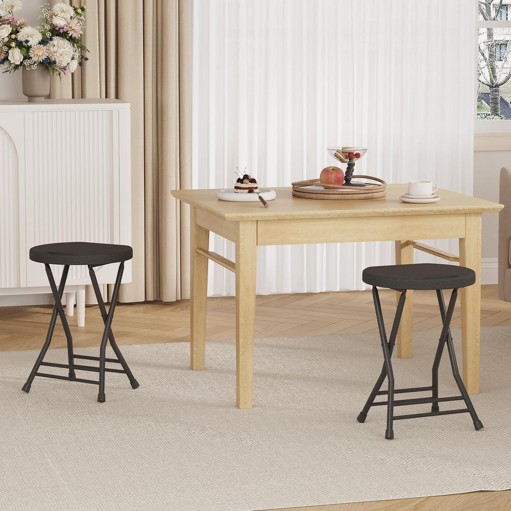Folding Stool, Backless 18-Inch, Portable with Handle, Anti-Slip Feet, 600Lbs Capacity, Black E392