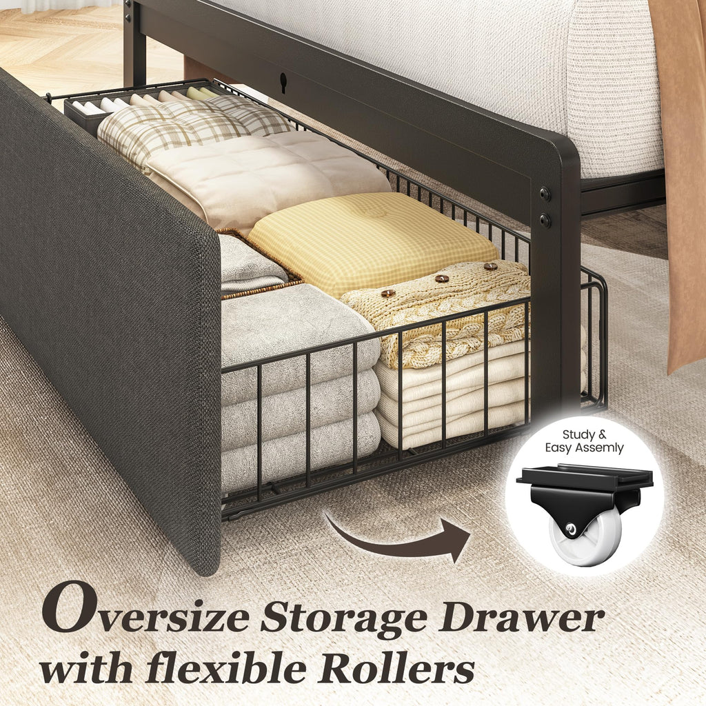 Grey Twin Bed Frame with Storage Drawer V774